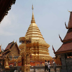 Goldene Pracht des Wat Doi Suthep auf einem Berg bei Chiang Mai